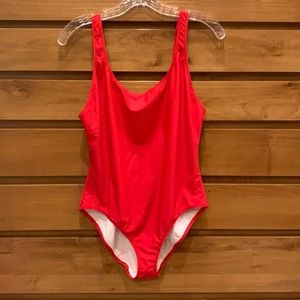 Solid and Striped Anne Marie bathing suit in red